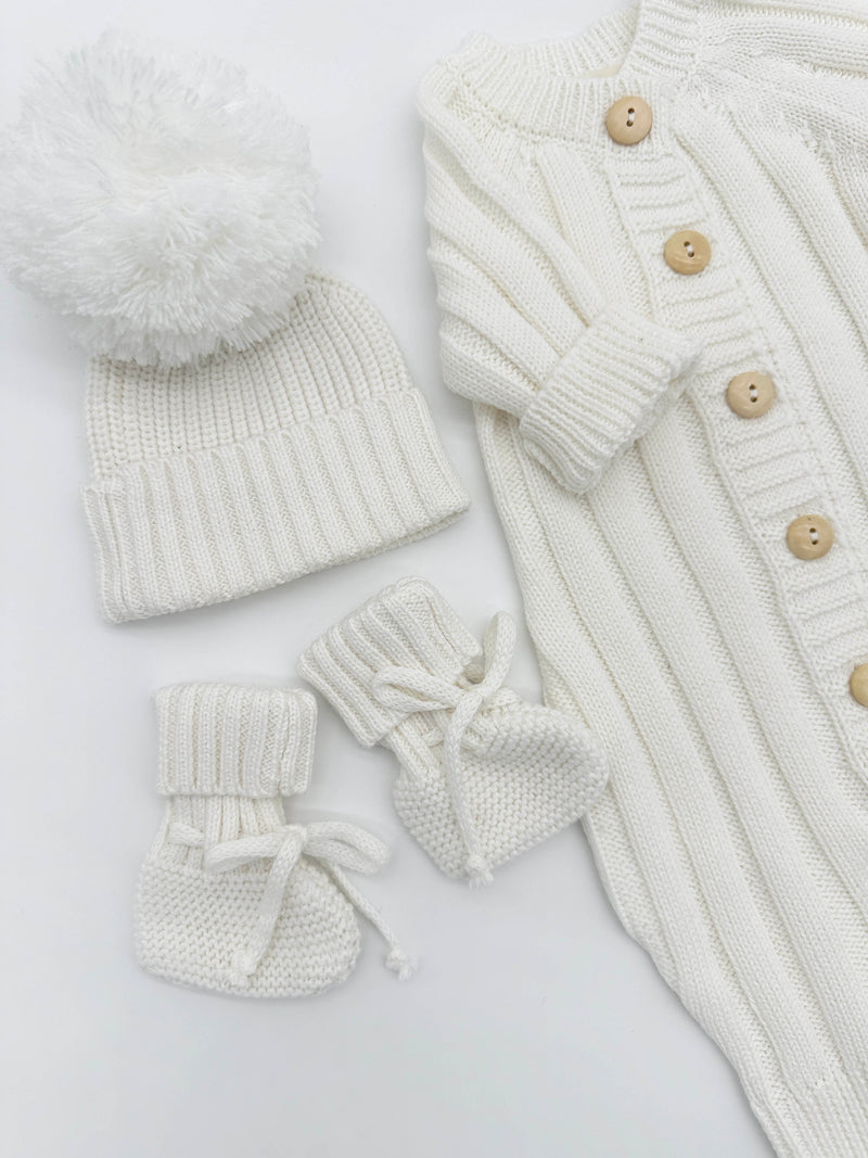 Knit Cotton Baby Jumper | Milo white 3pc SET