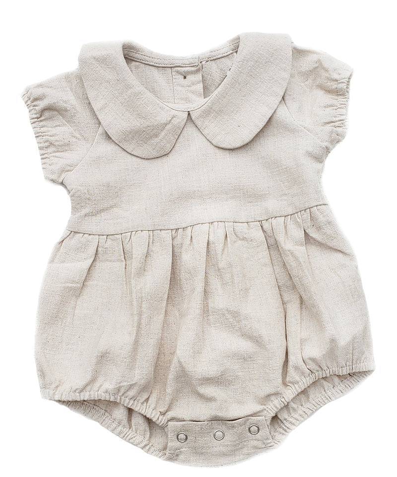 Baby Linen Bubble collar Romper with Bow | Allie