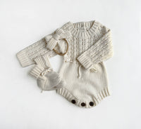 Newborn Baby Knit Romper Booties and Bow | Zoya 3pc SET