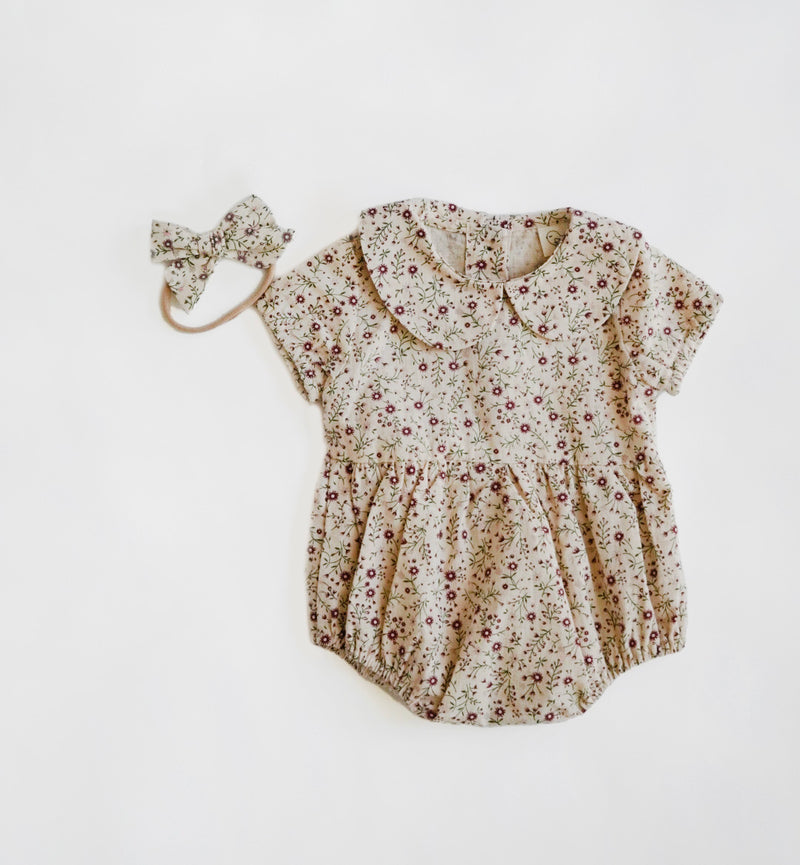 Baby Floral collar Romper with Bow| Allie floral