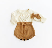 Copper Heart Romper with copper knit Bow