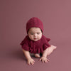 Cotton knit Cranberry Romper with Bow| Matching Socks options | Cranberry Esmee