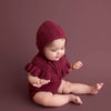 Cotton knit Cranberry Romper with Bow| Matching Socks options | Cranberry Esmee