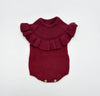 Cotton knit Cranberry Romper with Bow| Matching Socks options | Cranberry Esmee