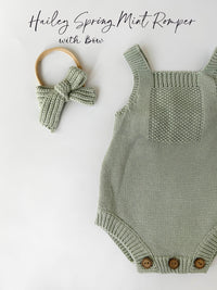 Knit Baby Romper w/ Bow | Spring Mint Hailey