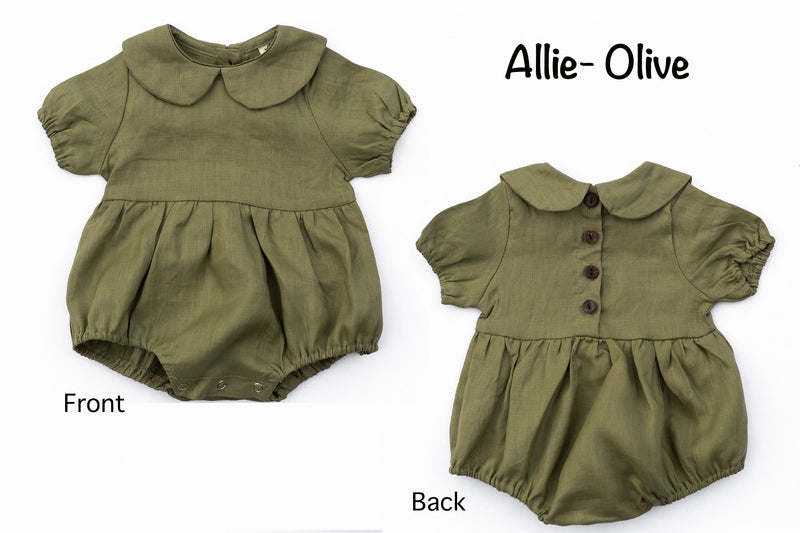 Baby Linen Bubble collar Romper with Bow | Allie