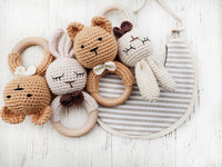 Crochet Animal Rattle on wooden Teething Ring | crochet teether