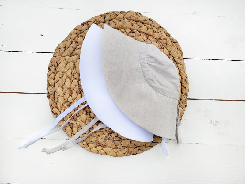 Baby Sun Beach Bonnet Hat | Full Coverage Umbrella Style | Adjustable LINEN