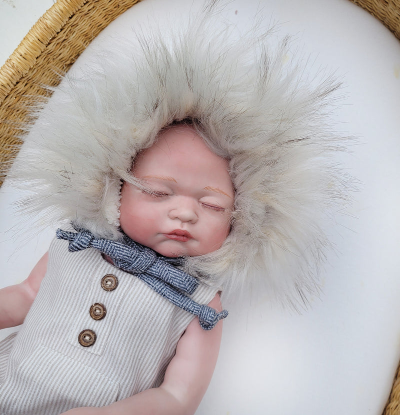 Winter Fur Baby Hat Gray Cotton Sherpa Lined