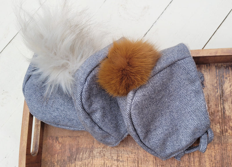 Winter Fur Baby Hat Gray Cotton Sherpa Lined