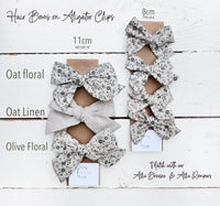 Hair bows on alligator Clips Floral Allie Solid Oat Linen Floral cotton Bows