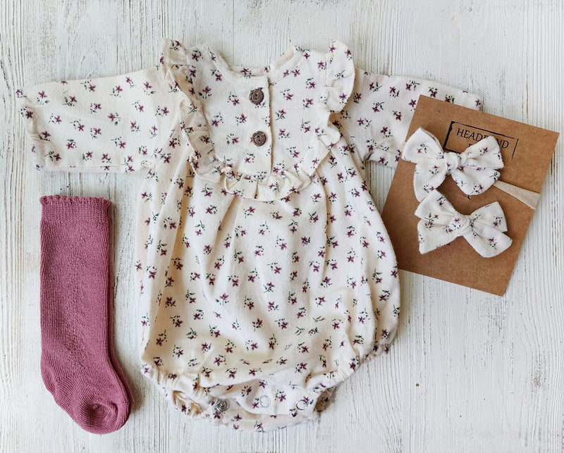 Claudia Cotton Bubble Romper + Bow