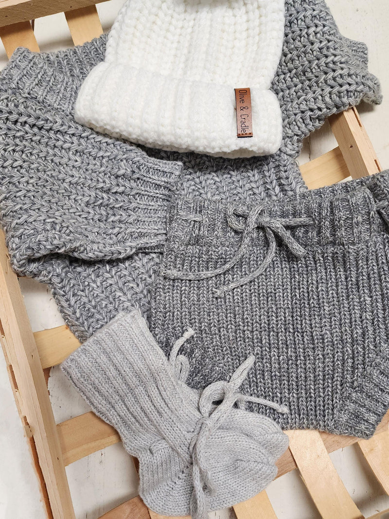 Gray Chunky Knit Sweater Set