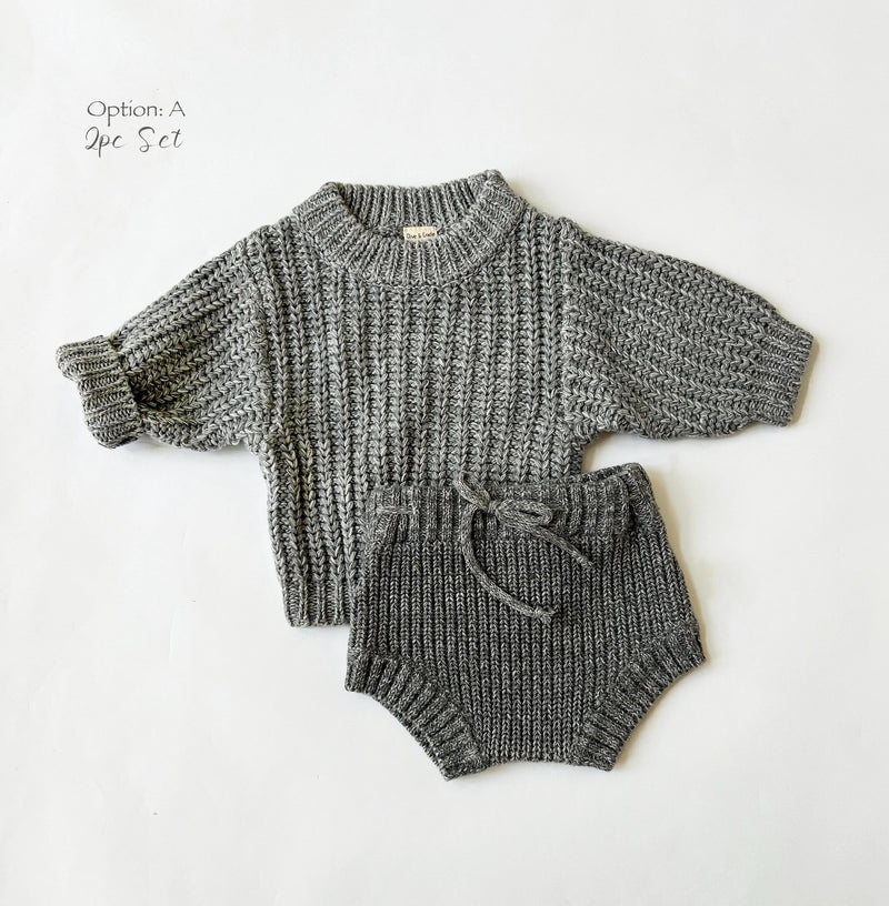 Gray Chunky Knit Sweater Set