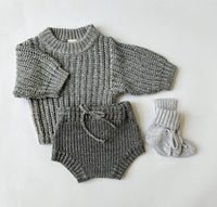 Gray Chunky Knit Sweater Set