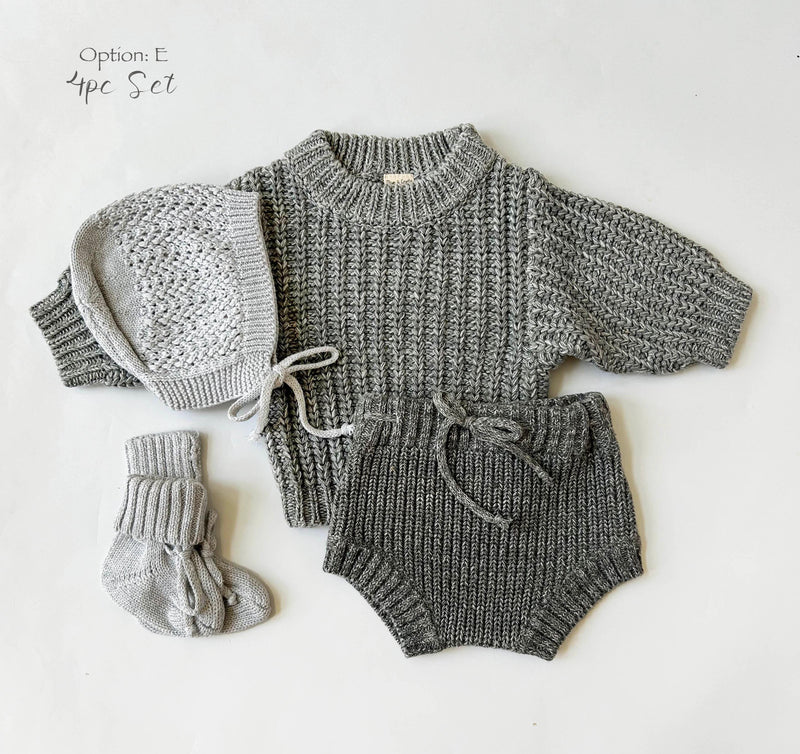 Gray Chunky Knit Sweater Set