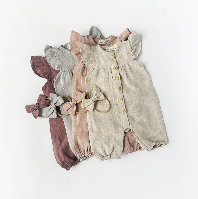 girls buttoned linen romper 