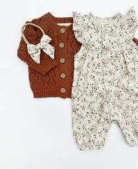 Girls Cotton Ruffle Sleeve Jumper + Bow + Sweater | Jennifer Wheat Floral SET