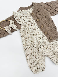 Girls Cotton Ruffle Sleeve Jumper + Bow + Sweater | Jennifer Wheat Floral SET