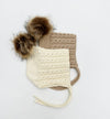 Knit hat bonnet with detachable Fur Pom