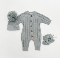 Knit Cotton Baby Jumper | Milo Heathered Blue 3pc SET