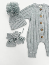 Knit Cotton Baby Jumper | Milo Heathered Blue 3pc SET