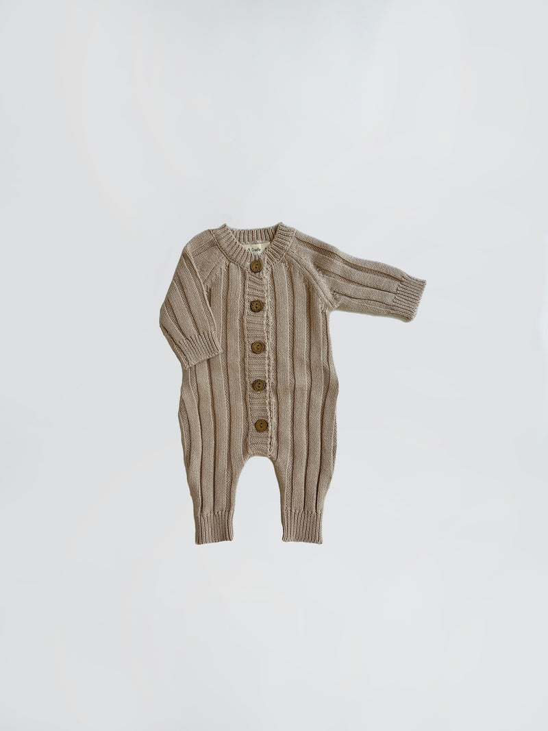 rose taupe baby knit romper