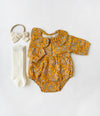 Mustard Floral Romper with Bow and Socks SET Options