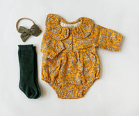 Mustard Floral Romper with Bow and Socks SET Options