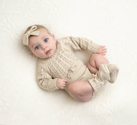 Newborn Baby Knit Romper Booties and Bow | Zoya 3pc SET