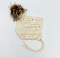 Knit hat bonnet with detachable Fur Pom