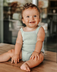 Knit Baby Romper w/ Bow | Spring Mint Hailey