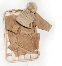 Baby Knitted Sweater + Bloomer + Booties Outfit | Tan Quinn