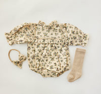 Cotton Floral Bubble Romper with Bow | Matching sets | Viola