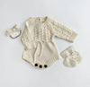 Newborn Baby Knit Romper Booties and Bow | Zoya 3pc SET