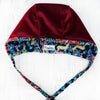 scarlet Velvet Baby Bonnet with winter print reversbile