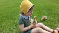 Mustard Baby Bonnet with floral reversible side