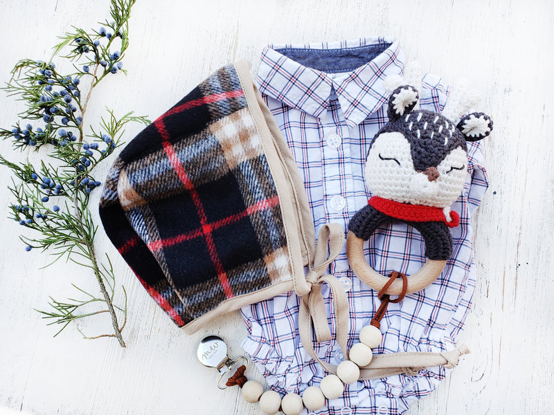 Christmas Plaid Baby Boy Bonnet