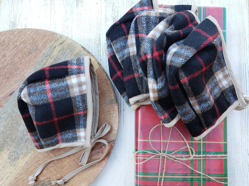 Christmas Plaid Baby Boy Bonnet