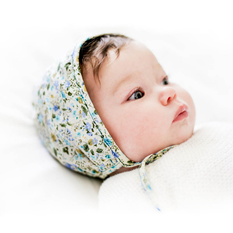 Baby Girl Bonnet Blue Floral Reversible |Ipomoea hat