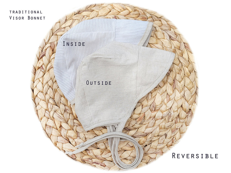 Reversible Linen Sun Bonnet with Visor