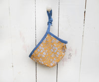 Reversible French Blue Linen with mustard floral reversible print