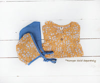 Reversible French Blue Linen with mustard floral reversible print