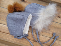 Winter Fur Baby Hat Gray Cotton Sherpa Lined