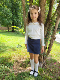 Girls White Collar uniform shirt or Striped with Ruffled collar