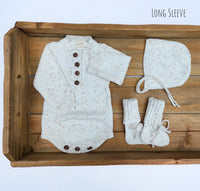 Coco-Speckled 3PC OUTFIT Romper + Hat + Booties |Newborn photography MICAH