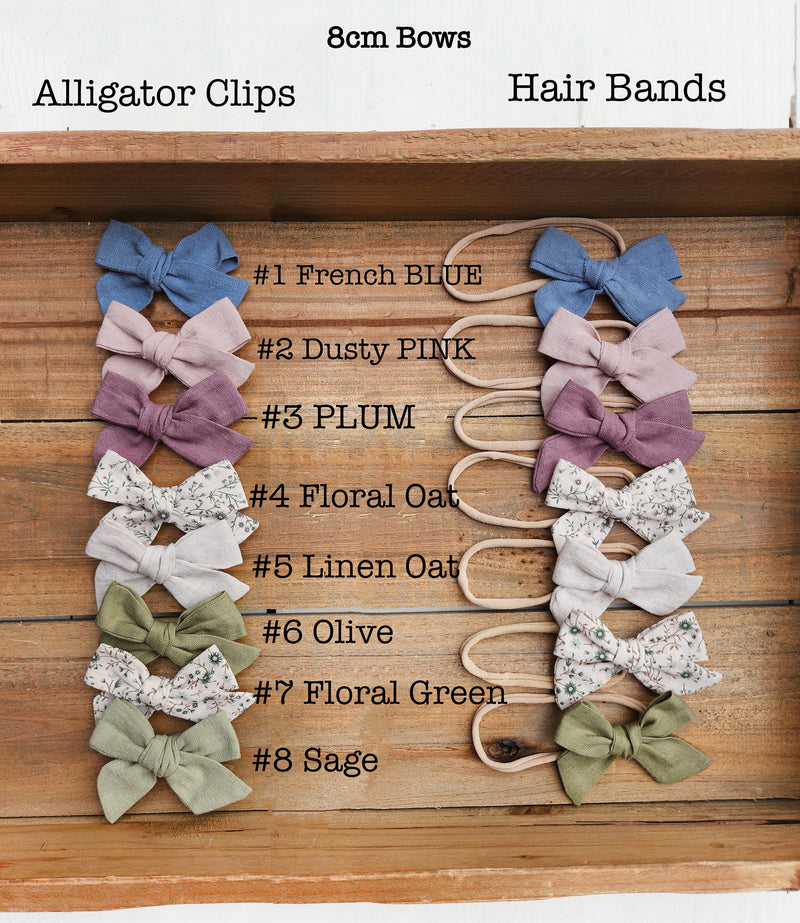 Hair bows on alligator Clips Floral Allie Solid Oat Linen Floral cotton Bows hair bands